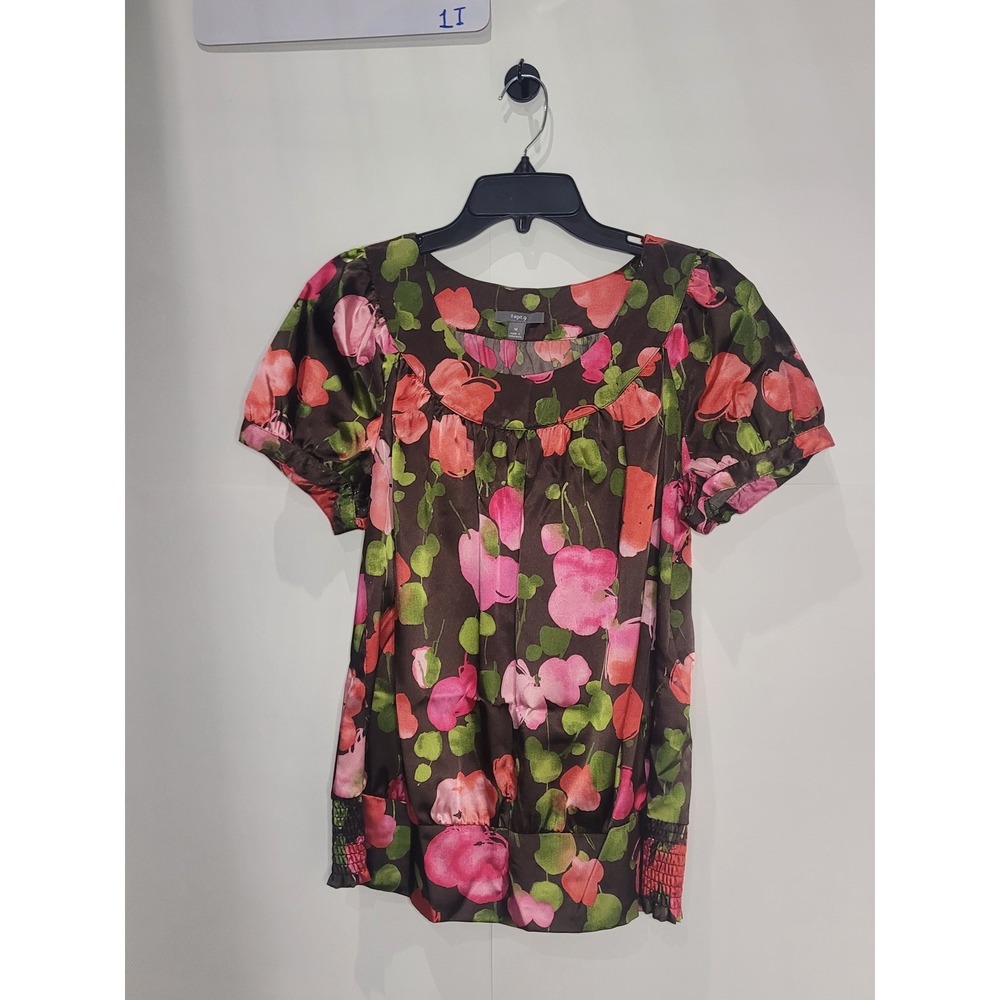 Womens Apt 9 short sleeve floral blouse brown pink &‎ green size Medium